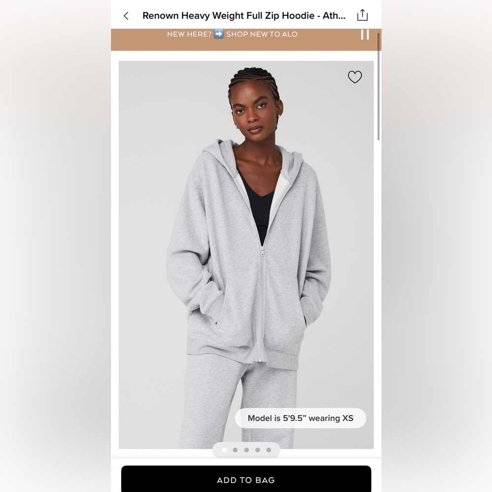 ALO YOGA RENOWN HEAVY WEIGHT FULL ZIP HOODIE - ATHLETIC HEATHER GREY